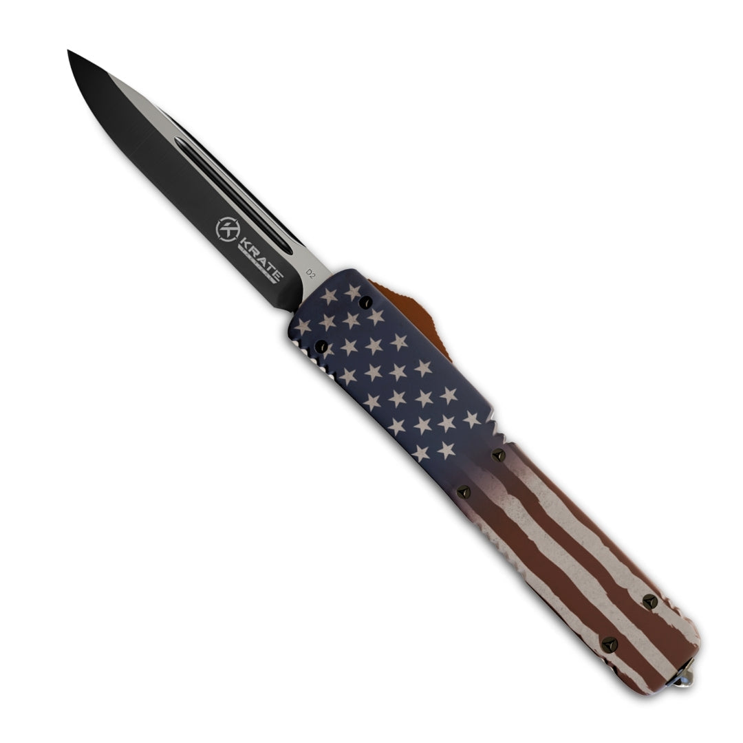 American Flag OTF knife graphic finish
