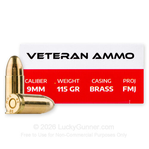 Hyperion Veteran Ammo 9mm 115gr FMJ Brass Case box