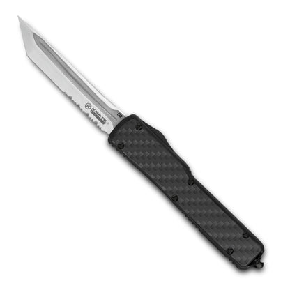 Karma OTF knife black finish serrated tanto blade