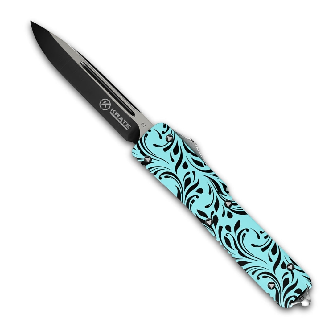 Serenity OTF knife blue and black paisley finish